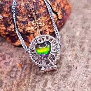 Genuine Canadian Ammolite Ferris Wheel 925 Pendant Necklace